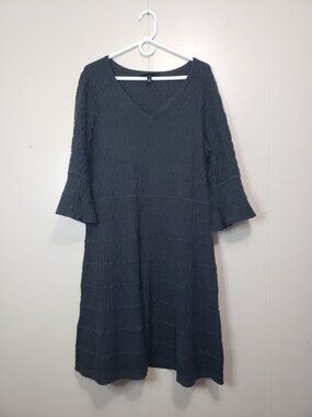 Lane Bryant Women Plus 18 20 Sweater Dress Flare Sleeve Ruffle Gray V Neck Boho